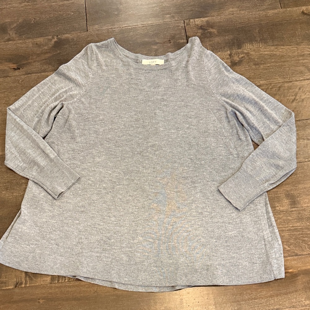 LOFT Gray Long Sleeve Women's Tunic Sweater Top Blouse Size XL